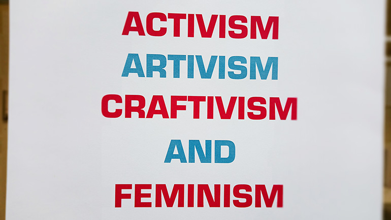 Exhibition poster of the exhibition Activism, artivism, craftivism and feminism in the library