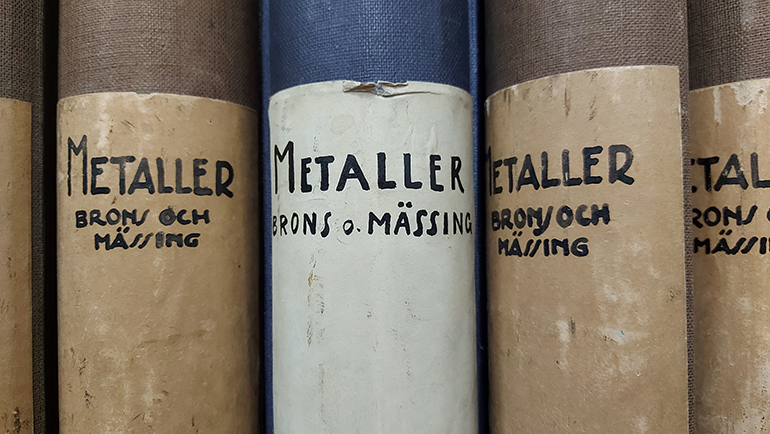 Close-up of binders in the Martin Collection