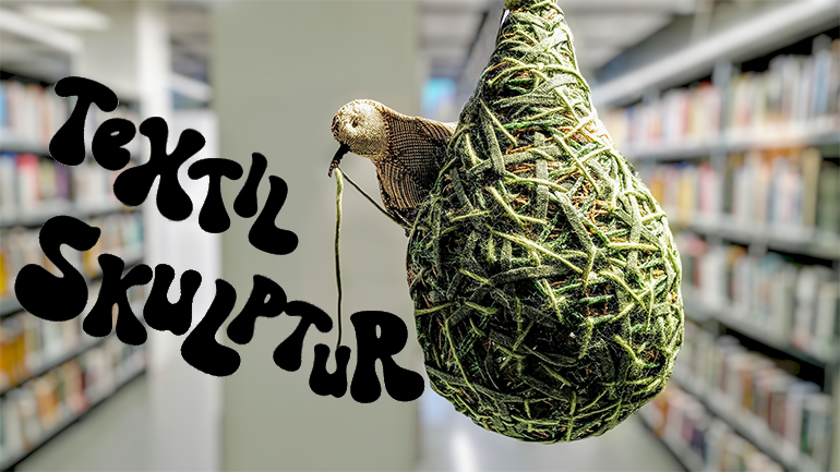 Utställning med textila fåglar