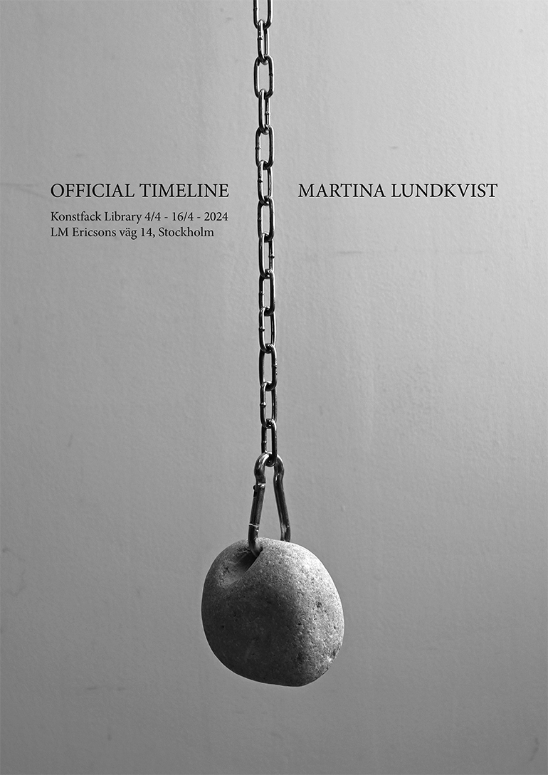 Utställningsaffisch Official Timeline - Martina Lundkvist, april 2024