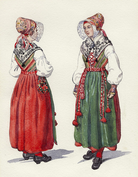 Folkdräkt, kvinnodräkt från Åls socken i Dalarna. Villkor: CC0