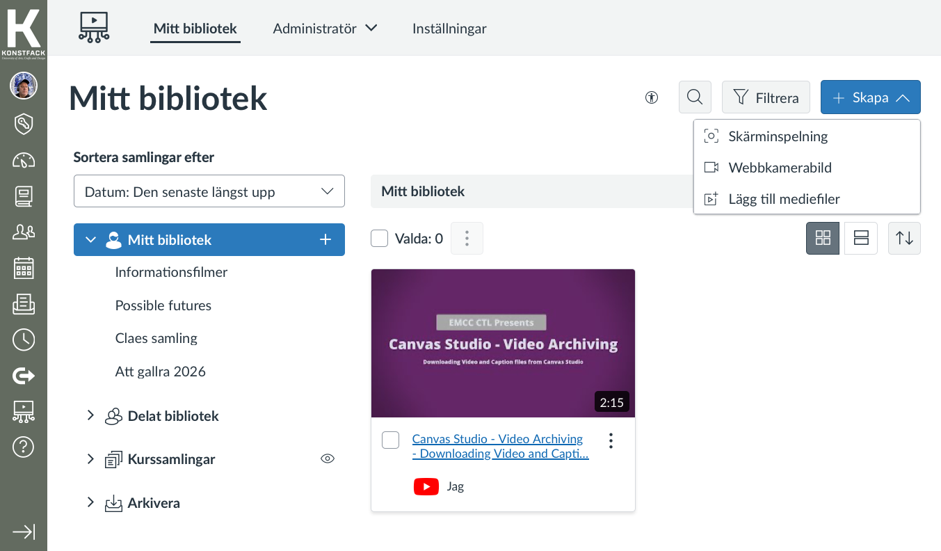 Olika sätt att ladda upp eller skapa video i Canvas Studio