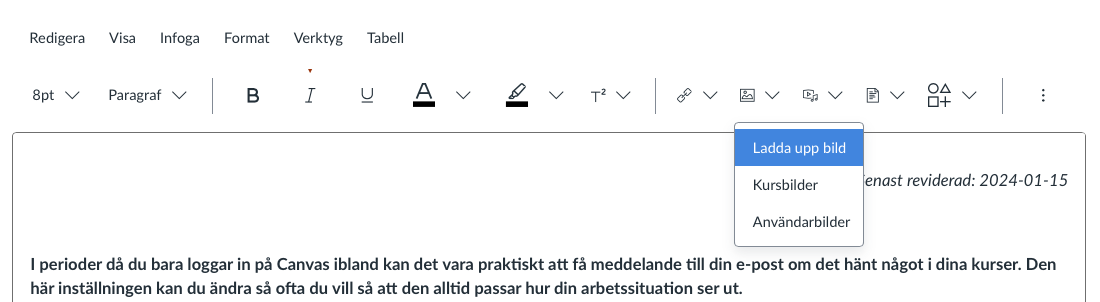 Menyexempel för att ladda upp en video